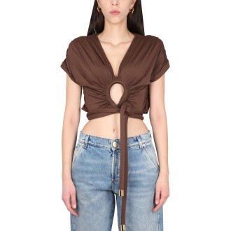 balmain draped jersey crop-top