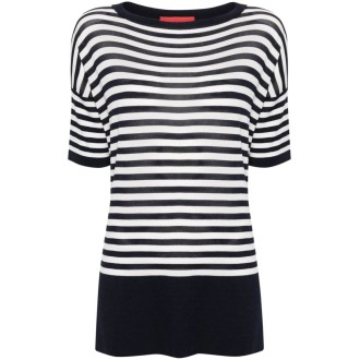 Wild Cashmere Striped Half-Sleeve Boat-Neck Sweater