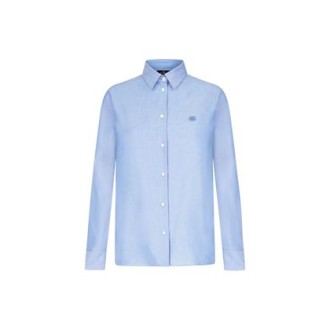 Camicia di Etro, da donna, color azzurro. Modello Oxford con logo a contrasto sul petto. 