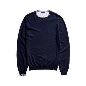 Maglia di Fay, da uomo, colore blu. Modello a maniche lunghe, realizzato in maglia rasata di cotone. Caratteizzato da profili a costine con righe a contrasto e dettaglio etichetta logo sul fondo. Collo tondo. Vestibilità regolare. 