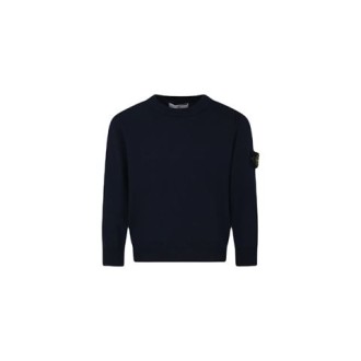 Maglione di Stone Island kids, colore blu, realizzato in cotone. Maniche lunghe, con girocollo, polsini e orlo a costine. Iconico patch con bussola e logo applicato sulla manica. 