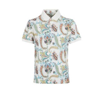 Polo di Etro, da uomo, colore bianco. Realizzata in cotone jacquard. Colletto classico e maniche corte. Impreziosita da un disegno Paisley floreale all over. Vestibilità regolare. 