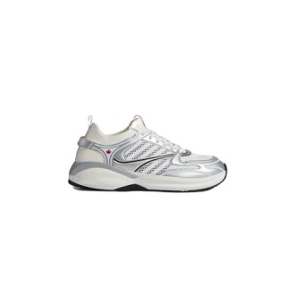 Sneakers di Dsquared2, da uomo, colore bianco. Design a inserti, pannelli in rete, stampa con foglia d'acero, punta tonda, chiusura frontale con lacci, linguetta con logo stampato, caviglia stile calzino, chiusura con doppia linguetta e suola chunky in go