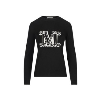 Maglia PAMIR di Max Mara, da donna color nero. Modello girocollo, realizzato interamente in lussuoso cashmere nero e presenta il motivo “M” del brand sul davanti. 