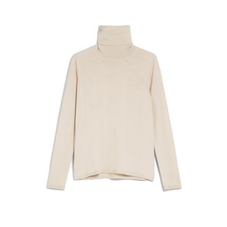 Maglia SALUTO, di Max Mara, da donna, colore beige. Modello dolcevita, realizzato in filato leggero di pura lana, lavorato a punto rasato. Caratterizzato da collo alto e maniche lunghe. Vestibilità slim. 