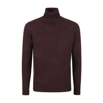 Maglia di Drumohr da uomo, color bordeaux. Modello dolcevita con effetto melange e dettagli a coste. 