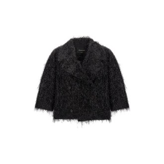 Blazer di fabiana Filippi in colore nero , vestibilità crop modello doppiopetto in tessuto a frange. 
