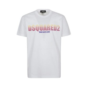 T-shirt di Dsquared2, da uomo, colore bianco. Modello girocollo e maniche corte. Stampa logo frontale. 