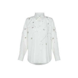 Camicia di Forte_Forte, da donna, colore bianco. Modello tinta unita con ricamo stelle. Colletto classico, maniche lunghe e chiusura frontale con bottoni. Vestiblità regolare. 