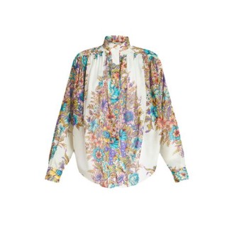 Blusa a fiori di ETRO in cotone stampa con fiori all-over, collo a imbuto, chiusura frontale nascostamaniche lunghe , polsini con bottoneorlo curvo. 