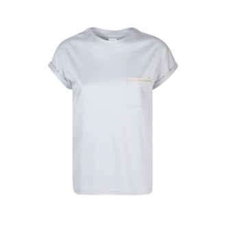 T-shirt di Eleventy, da donna, colore polvere. Modello girocollo e maniche corte. Il particolare dettagli sul taschino con un groe in contrasto. Tinta unita. 