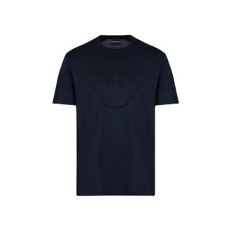 T-shirt in jersey misto lyocell con maxi aquila ricamata con micro aquile interne per Armani Sustainability Values 