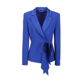 Giacca di Alberta Ferretti, da donna, colore blu. Modello con chiusura a portafoglio, con bottoni e fiocco.  Caratterizzato da spalle imbottite e scollo a rever. Vestibilità regolare. 