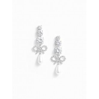 Self-Portrait Crystal Bow Pearl Earrings