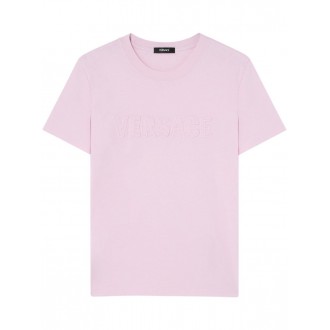 Versace `Versace` Fringed Logo Embroidery T-Shirt