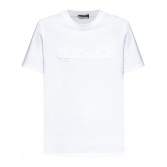 Versace `Versace` Fringed Logo Embroidery T-Shirt